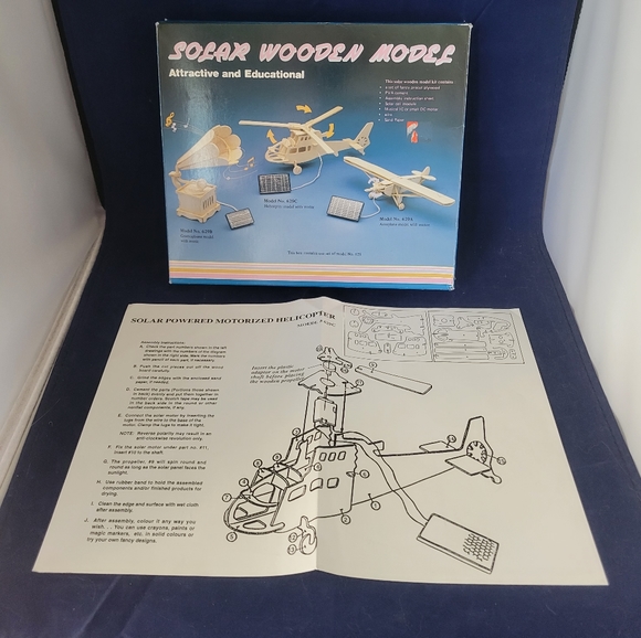Solar Powered Wooden Airplane Model Kit With DC Motor #629A Educational - Picture 6 of 7